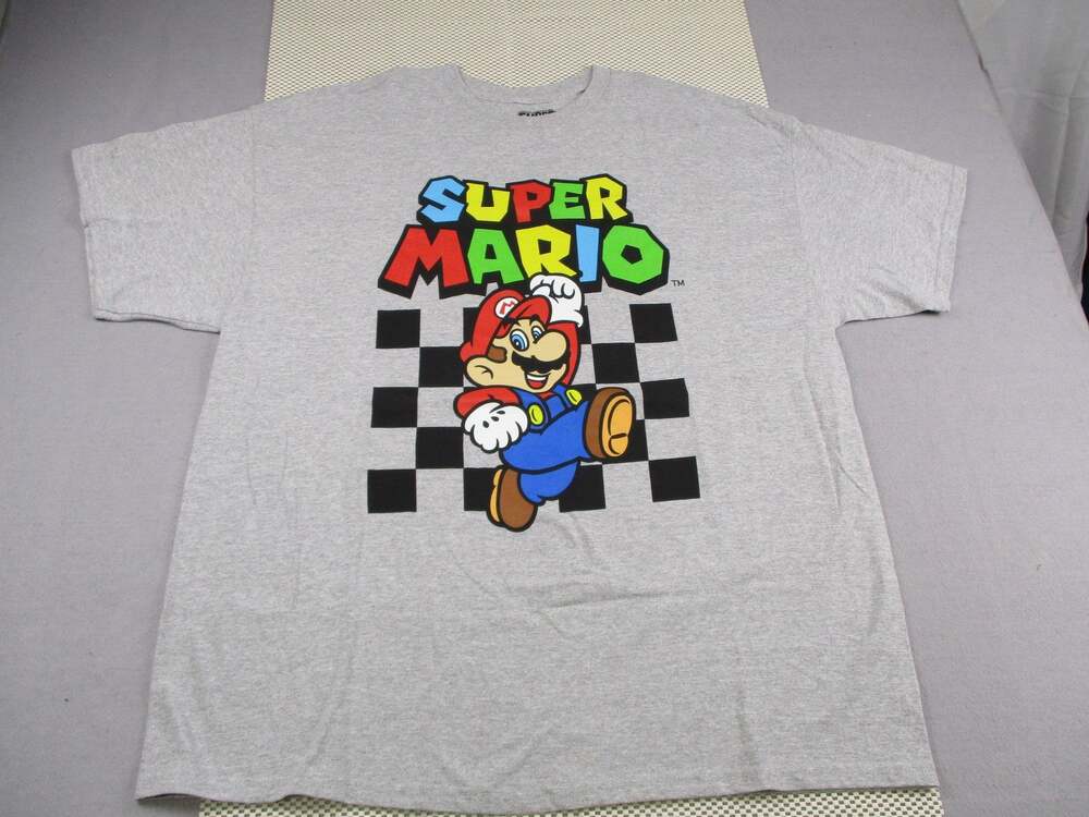 Super Mario Shirt Mens 2XL Gray Nintendo Mario Video Game Graphic Tee 2023
